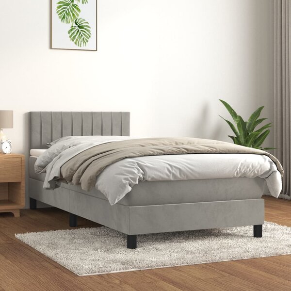 VidaXL Κρεβάτι Boxspring με Στρώμα Ανοιχτό Γκρι 80x200 εκ. Βελούδινο