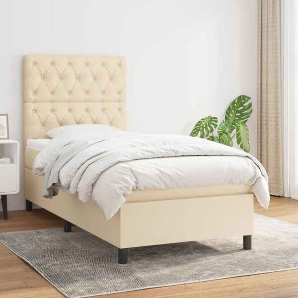 VidaXL Κρεβάτι Boxspring με Στρώμα Κρεμ 80 x 200 εκ. Υφασμάτινο