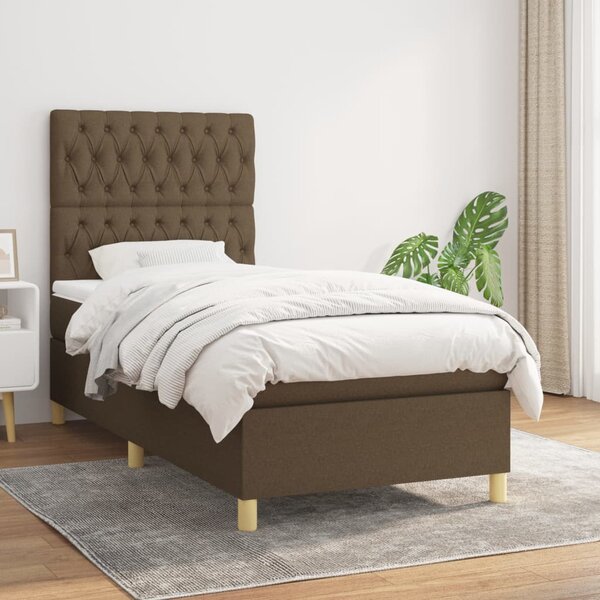 VidaXL Κρεβάτι Boxspring με Στρώμα Σκούρο Καφέ 90x190 εκ. Υφασμάτινο