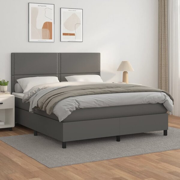 VidaXL Κρεβάτι Boxspring με Στρώμα Γκρι 160x200εκ. από Συνθετικό Δέρμα