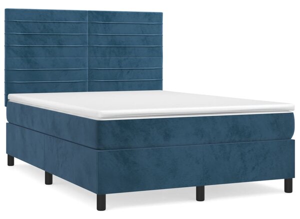 VidaXL Κρεβάτι Boxspring με Στρώμα Σκούρο Μπλε 140x190 εκ. Βελούδινο