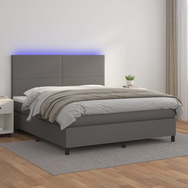 VidaXL Κρεβάτι Boxspring με Στρώμα & LED Γκρι 160x200 εκ. Συνθ. Δέρμα