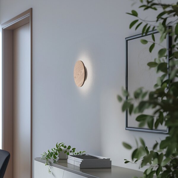 Argon Orios LED φωτιστικό τοίχου, ξύλο, Ø 20 cm, έμμεση διανομή, Ξύλου, Σαλόνι / τραπεζαρία, Ξύλο, σύγχρονο