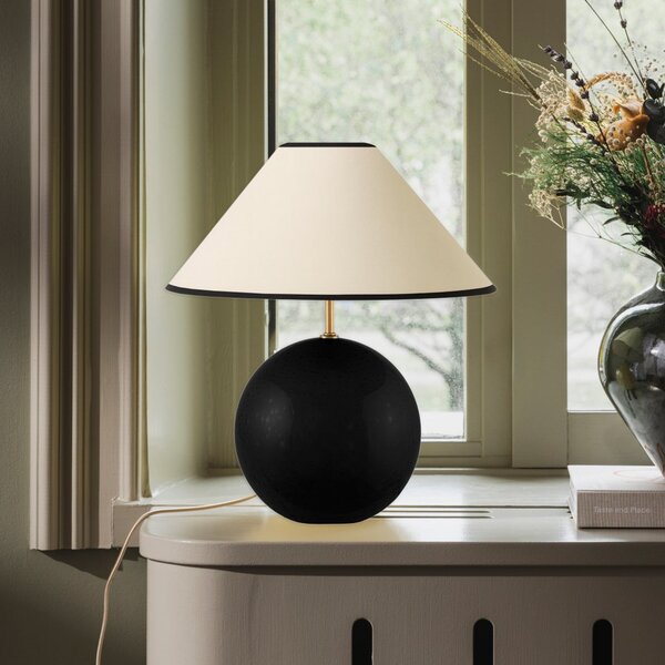 Globen Lighting Επιτραπέζια λάμπα IRIS, μπεζ/μαύρο, ύψος 39 cm, Μπεζ, Σαλόνι / τραπεζαρία, Ύφασμα / Κλωστοϋφαντουργία, Vintage