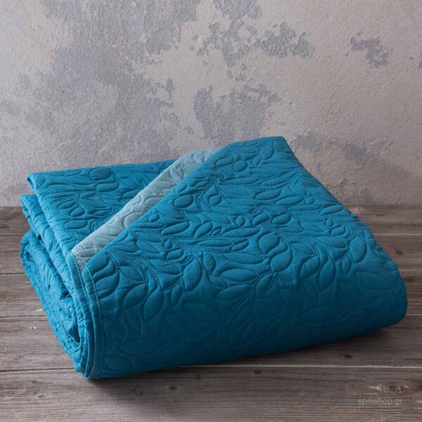 Κουβερλί King Size (240x260) 2 Όψεων Nima Bed Linen Foglie Γαλάζιο,Μπλε