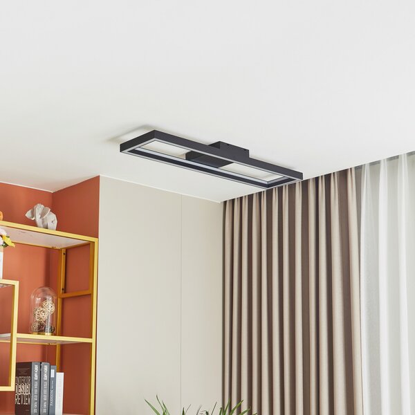Lucande Smart LED φωτιστικό οροφής Tjado, 100 cm, μαύρο, RGBW, ρυθμιζόμενος, Μαύρο, Σαλόνι / τραπεζαρία, Μέταλλο, σύγχρονο