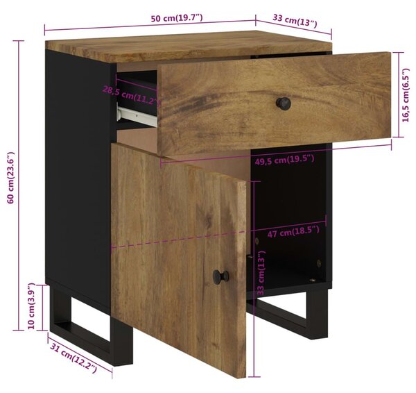 Κομοδίνο 50x33x60 εκ. Μασίφ Ξύλο Μάνγκο & Επεξεργασμένο Ξύλο - Καφέ