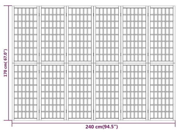 Παραβάν Ιαπωνικού Στιλ με 6 Πάνελ Πτυσσόμενο 240 x 170 εκ. - Καφέ
