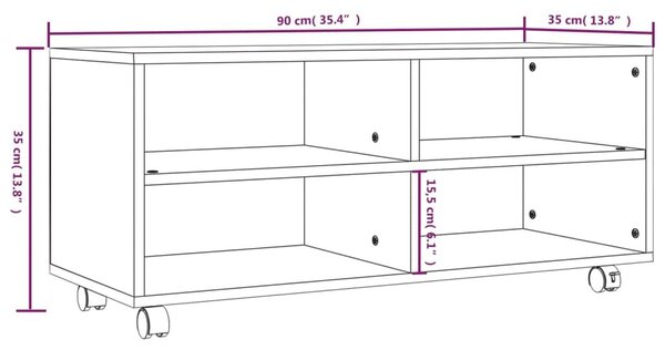 Έπιπλο Τηλεόρασης με Ροδάκια Καφέ Δρυς 90x35x35 εκ. Επεξ. Ξύλο - Καφέ