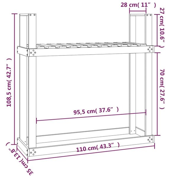 Ραφιέρα Καυσόξυλων Λευκή 110x35x108,5 εκ. από Μασίφ Ξύλο Πεύκου