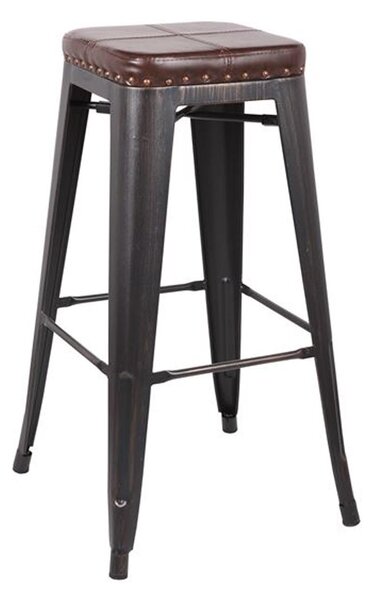 Σκαμπό Bar Relix Ε5190Ρ,10 Μεταλλικό Antique Black/Pu Σκούρο Καφέ 43x43x78cm