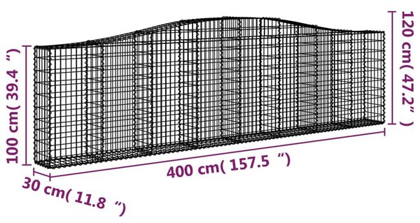 Συρματοκιβώτιο Τοξωτό 400x30x100/120εκ. από Γαλβανισμένο Χάλυβα - Ασήμι