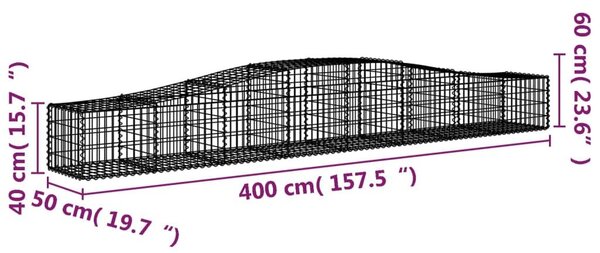 Συρματοκιβώτιο Τοξωτό 400x50x40/60εκ. από Γαλβανισμένο Χάλυβα - Ασήμι