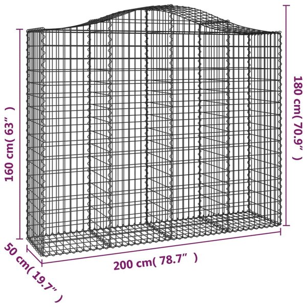 Συρματοκιβώτιο Τοξωτό 200x50x160/180εκ. από Γαλβανισμένο Χάλυβα - Ασήμι