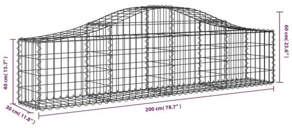 Συρματοκιβώτιο Τοξωτό 200x30x40/60εκ. από Γαλβανισμένο Σίδερο - Ασήμι