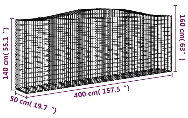 Συρματοκιβώτιο Τοξωτό 400x50x140/160εκ. από Γαλβανισμένο Χάλυβα - Ασήμι