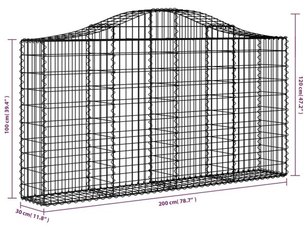 Συρματοκιβώτιο Τοξωτό 200x30x100/120εκ. από Γαλβανισμένο Χάλυβα - Ασήμι