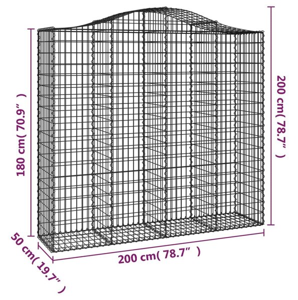 Συρματοκιβώτιο Τοξωτό 200x50x180/200εκ. από Γαλβανισμένο Χάλυβα - Ασήμι