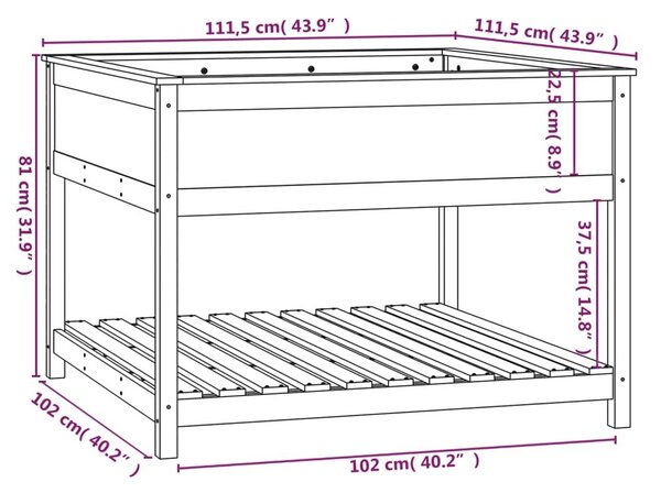 Ζαρντινιέρα με Ράφι Μαύρη 111,5x111,5x81 εκ. Μασίφ Ξύλο Πεύκου - Μαύρο