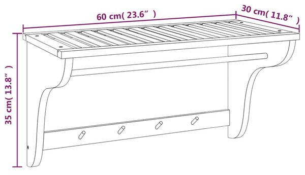 Κρεμάστρα για Πετσέτες 60x30x35 εκ. από Μασίφ Ξύλο Καρυδιάς - Καφέ