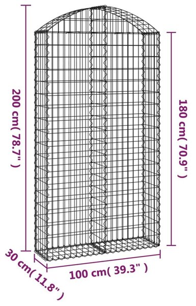 Συρματοκιβώτιο Τοξωτό 100x30x180/200εκ. από Γαλβανισμένο Χάλυβα - Ασήμι