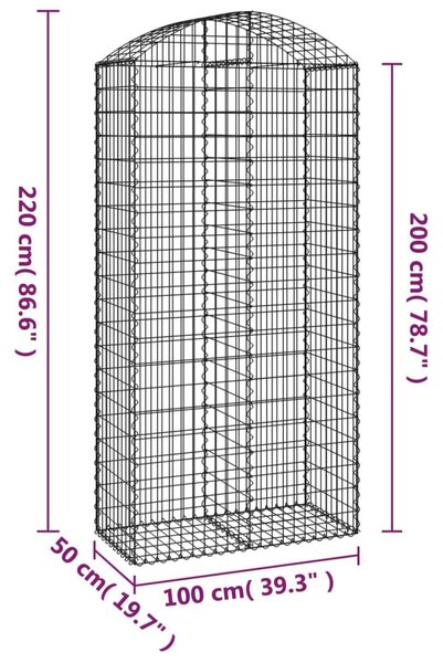 Συρματοκιβώτιο Τοξωτό 100x50x200/220εκ. από Γαλβανισμένο Χάλυβα - Ασήμι