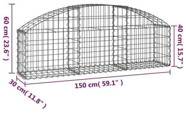 Συρματοκιβώτιο Τοξωτό 150x30x40/60εκ. από Γαλβανισμένο Χάλυβα - Ασήμι