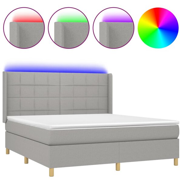 VidaXL Κρεβάτι Boxspring με Στρώμα & LED Αν.Γκρι 160x200εκ. Υφασμάτινο