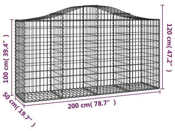 Συρματοκιβώτιο Τοξωτό 200x50x100/120εκ. από Γαλβανισμένο Χάλυβα - Ασήμι