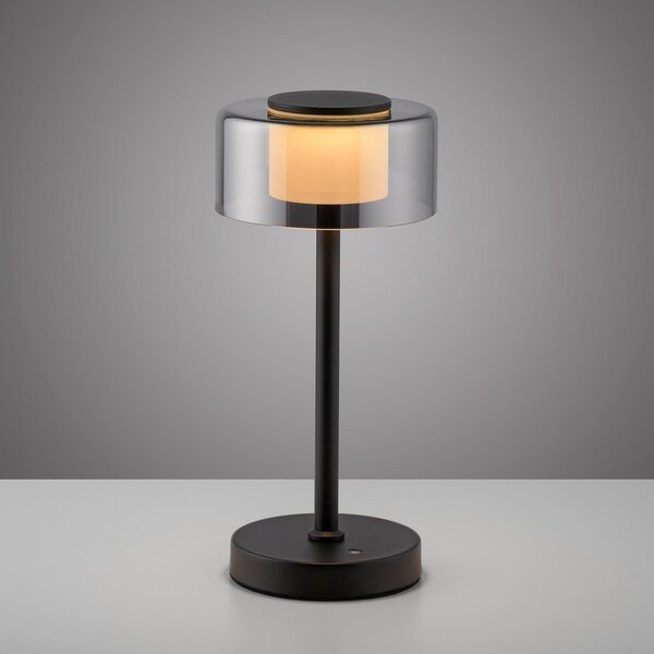 Paul Neuhaus Επιτραπέζια λάμπα LED με μπαταρία RIKA, μαύρη, 33 cm, μέταλλο/γυαλί, ρύθμιση, ρυθμιζόμενος, Μαύρο, Σαλόνι / τραπεζαρία, Μέταλλο, σύγχρονο