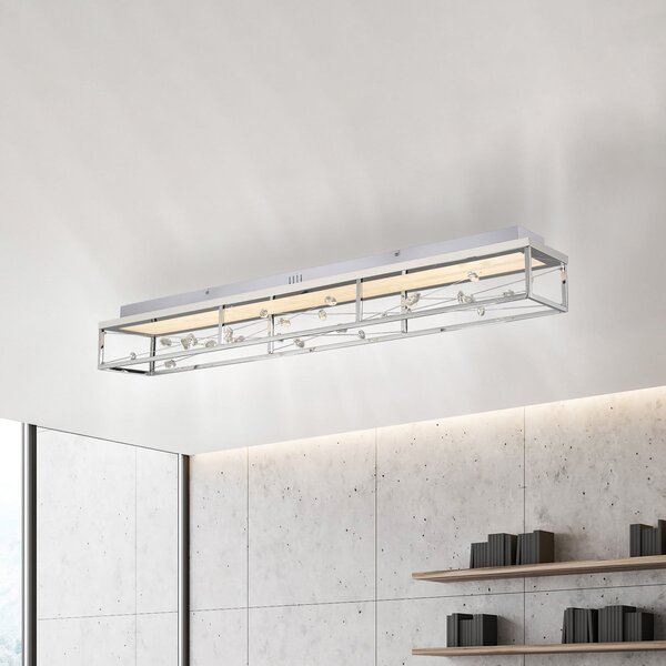 Paul Neuhaus Φωτιστικό οροφής LED SKINA, χρώμιο, 112 cm, CCT, τηλεχειριστήριο ρύθμισης, ρυθμιζόμενος, Ασημένιο, Σαλόνι / τραπεζαρία, Μέταλλο, σύγχρονο
