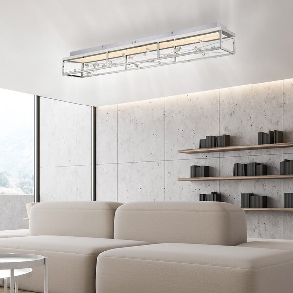 Paul Neuhaus Φωτιστικό οροφής LED SKINA, χρώμιο, 112 cm, CCT, τηλεχειριστήριο ρύθμισης, ρυθμιζόμενος, Ασημένιο, Σαλόνι / τραπεζαρία, Μέταλλο, σύγχρονο