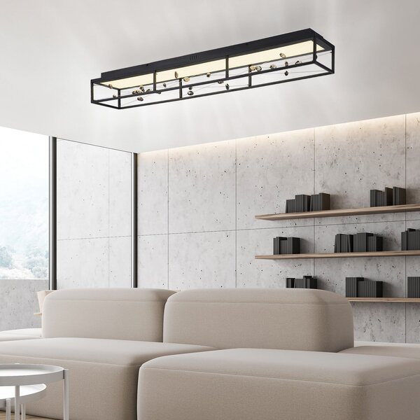 Paul Neuhaus Φωτιστικό οροφής LED SKINA, μαύρο, 112 cm, ρύθμιση CCT, τηλεχειριστήριο, ρυθμιζόμενος, Μαύρο, Σαλόνι / τραπεζαρία, Μέταλλο, σύγχρονο