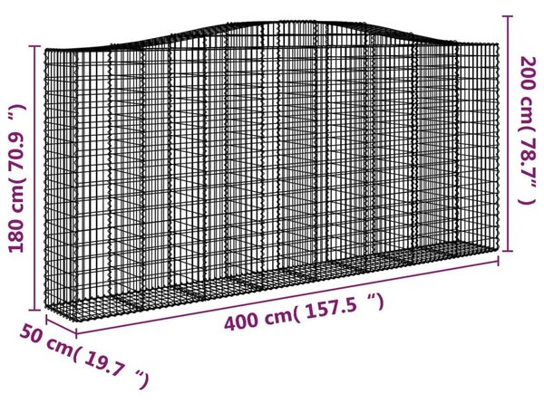 Συρματοκιβώτια Τοξωτά 3 τεμ. 400x50x180/200 εκ. Γαλβαν. Ατσάλι - Ασήμι