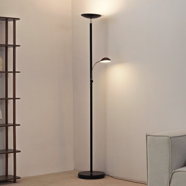 Lindby LED-Stehlamp Malea, μαύρο, λάμπα ανάγνωσης, ρυθμιζόμενη ένταση φωτισμού, ρυθμιζόμενος, Μαύρο, Σαλόνι / τραπεζαρία, Μέταλλο, σύγχρονο, Φως ανάγνωσης