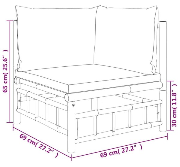 Καναπές Κήπου Γωνιακός από Μπαμπού με Σκούρα Γκρι Μαξιλάρια - Γκρι