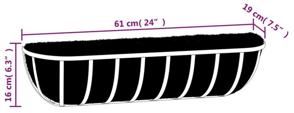 Ζαρντινιέρες Τοίχου 2 τεμ. Μαύρες 61 x 19 x 16 εκ. από Ατσάλι - Μαύρο