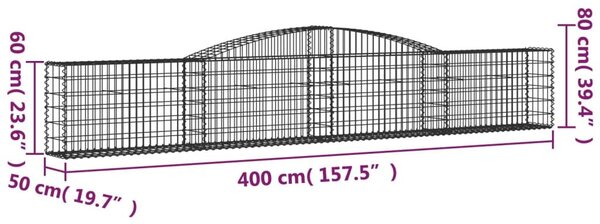 Συρματοκιβώτιο Τοξωτό 400x50x60/80εκ. από Γαλβανισμένο Χάλυβα - Ασήμι