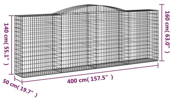 Συρματοκιβώτιο Τοξωτό 400x50x140/160εκ. από Γαλβανισμένο Χάλυβα - Ασήμι