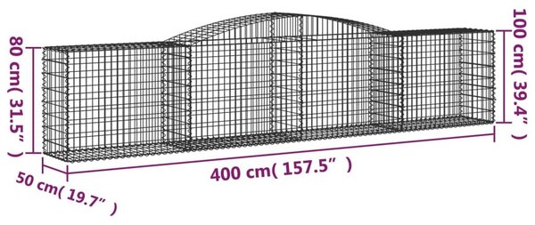 Συρματοκιβώτιο Τοξωτό 400x50x80/100εκ. από Γαλβανισμένο Χάλυβα - Ασήμι