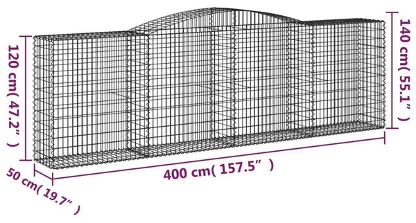 Συρματοκιβώτιο Τοξωτό 400x50x120/140εκ. από Γαλβανισμένο Χάλυβα - Ασήμι