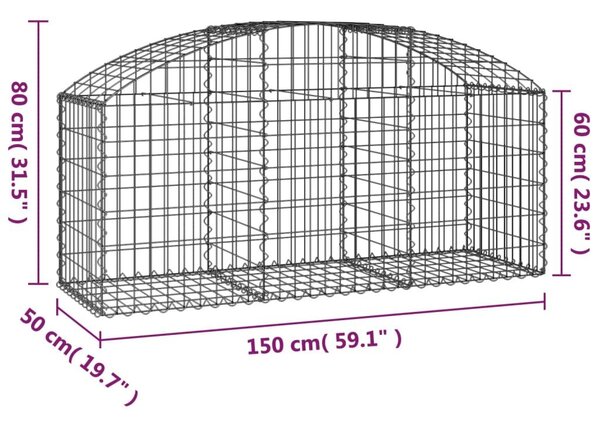 Συρματοκιβώτιο Τοξωτό 150x50x60/80εκ. από Γαλβανισμένο Χάλυβα - Ασήμι