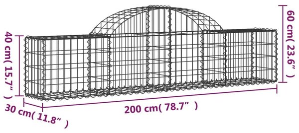 Συρματοκιβώτιο Τοξωτό 200x30x40/60εκ. από Γαλβανισμένο Σίδερο - Ασήμι