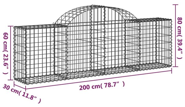 Συρματοκιβώτιο Τοξωτό 200x30x60/80εκ. από Γαλβανισμένο Χάλυβα - Ασήμι