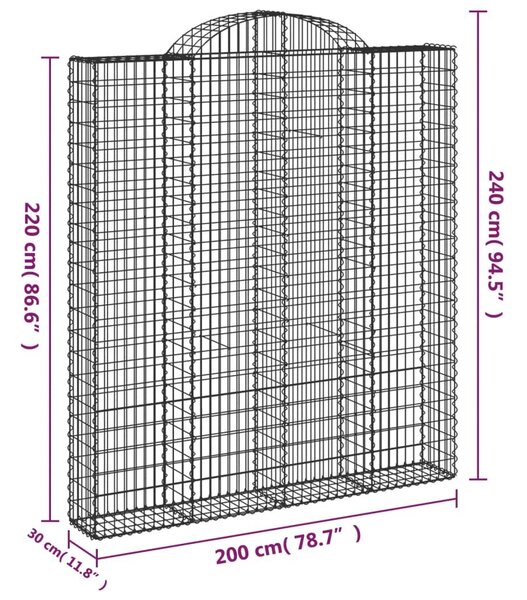 Συρματοκιβώτιο Τοξωτό 200x30x220/240εκ. από Γαλβανισμένο Χάλυβα - Ασήμι