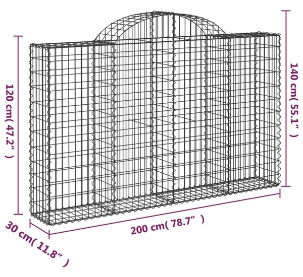 Συρματοκιβώτιο Τοξωτό 200x30x120/140εκ. από Γαλβανισμένο Χάλυβα - Ασήμι