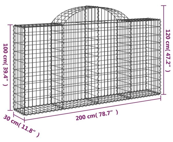 Συρματοκιβώτιο Τοξωτό 200x30x100/120εκ. από Γαλβανισμένο Χάλυβα - Ασήμι