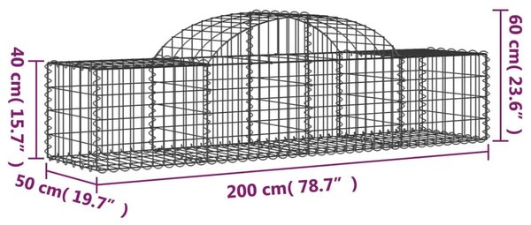 Συρματοκιβώτιο Τοξωτό 200x50x40/60εκ. από Γαλβανισμένο Χάλυβα - Ασήμι