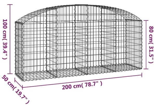 Συρματοκιβώτιο Τοξωτό 200x50x80/100εκ. από Γαλβανισμένο Χάλυβα - Ασήμι