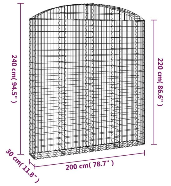 Συρματοκιβώτιο Τοξωτό 200x30x220/240εκ. από Γαλβανισμένο Χάλυβα - Ασήμι